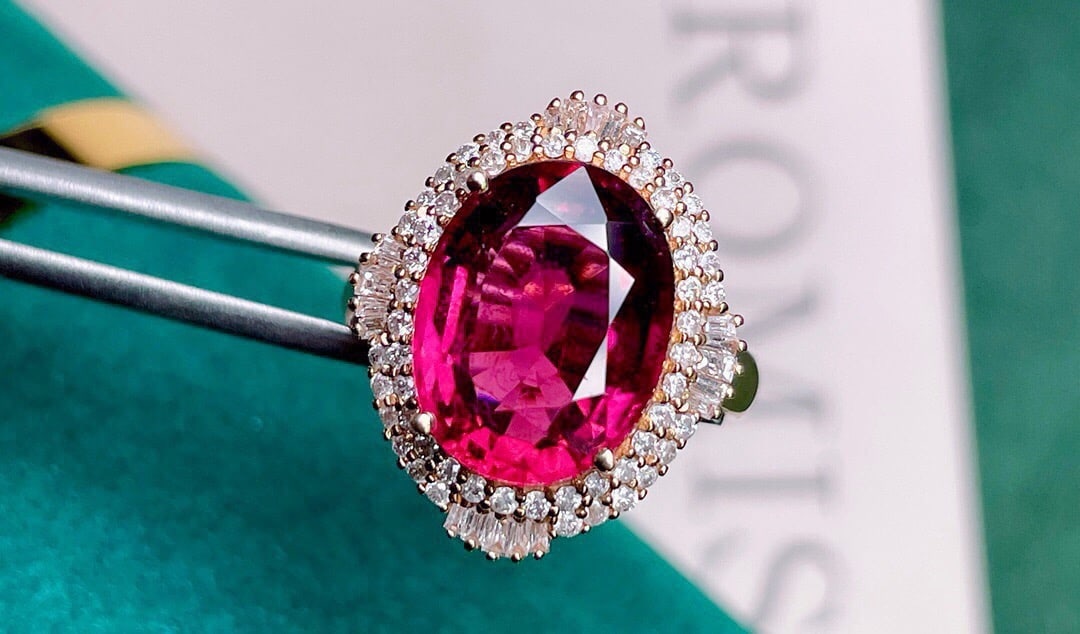 14k Gold 7.26 Ct Natural Tourmaline & Diamond Ring - 2