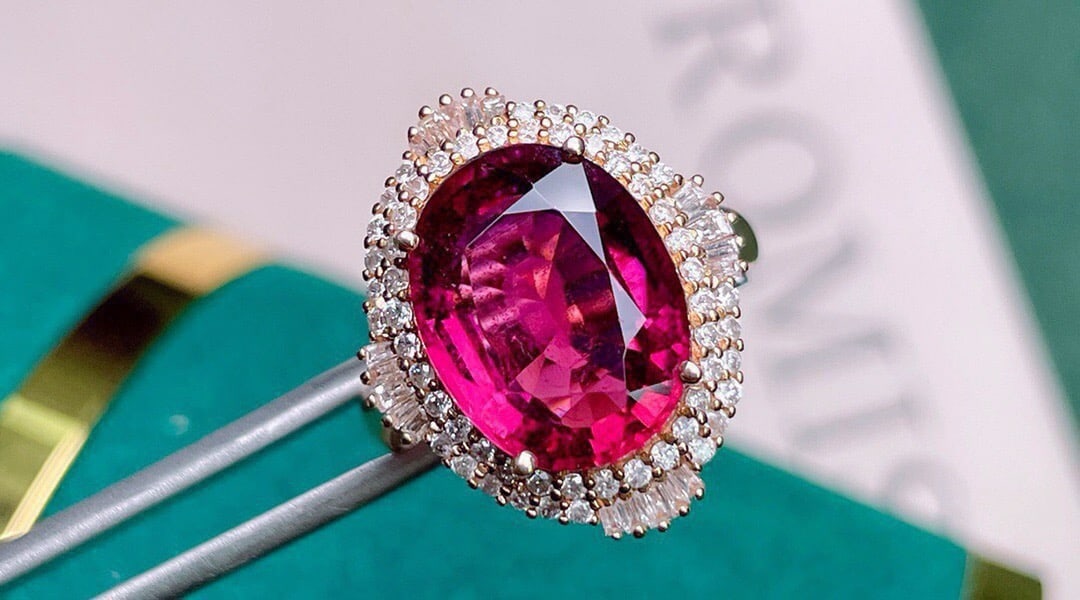 14k Gold 7.26 Ct Natural Tourmaline & Diamond Ring - 3