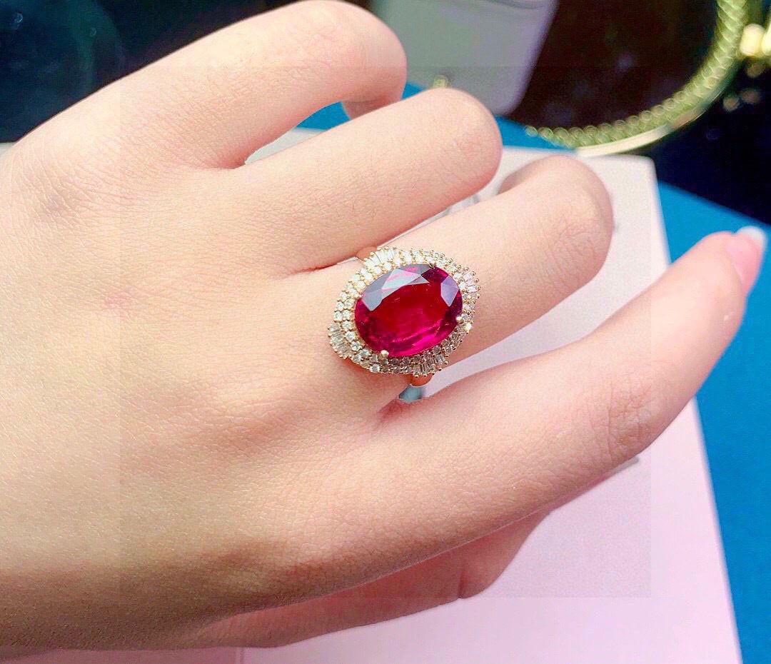 14k Gold 7.26 Ct Natural Tourmaline & Diamond Ring - 4