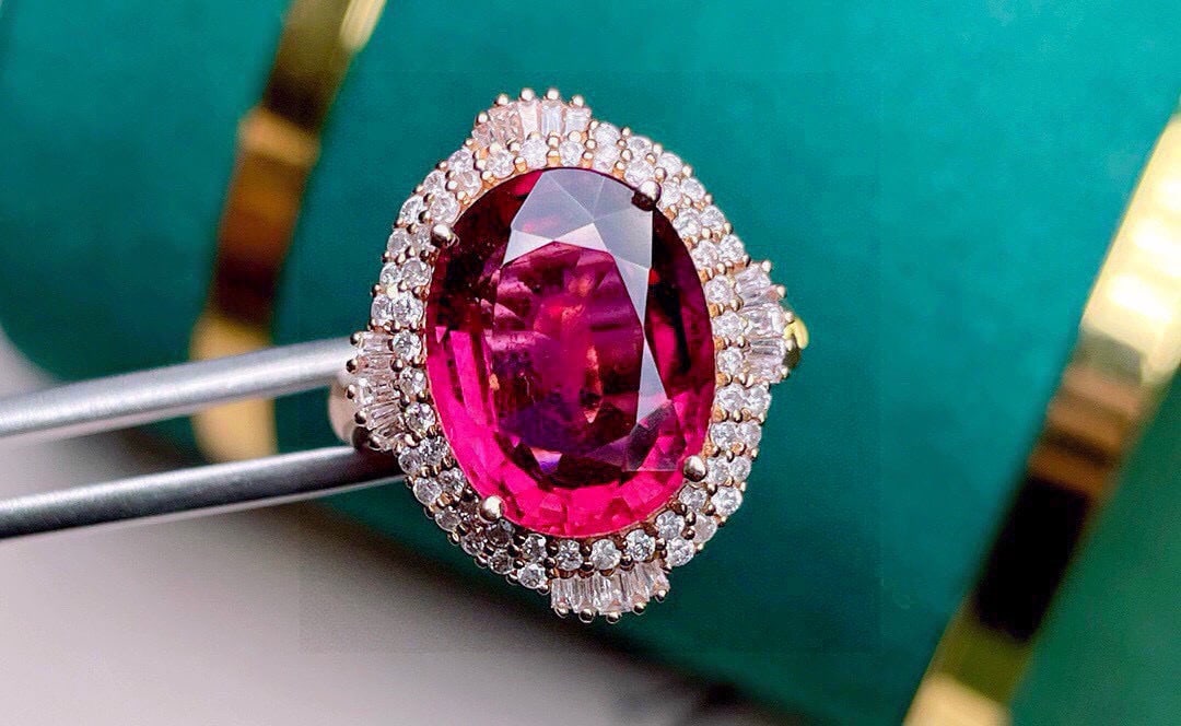 14k Gold 7.26 Ct Natural Tourmaline & Diamond Ring - 5