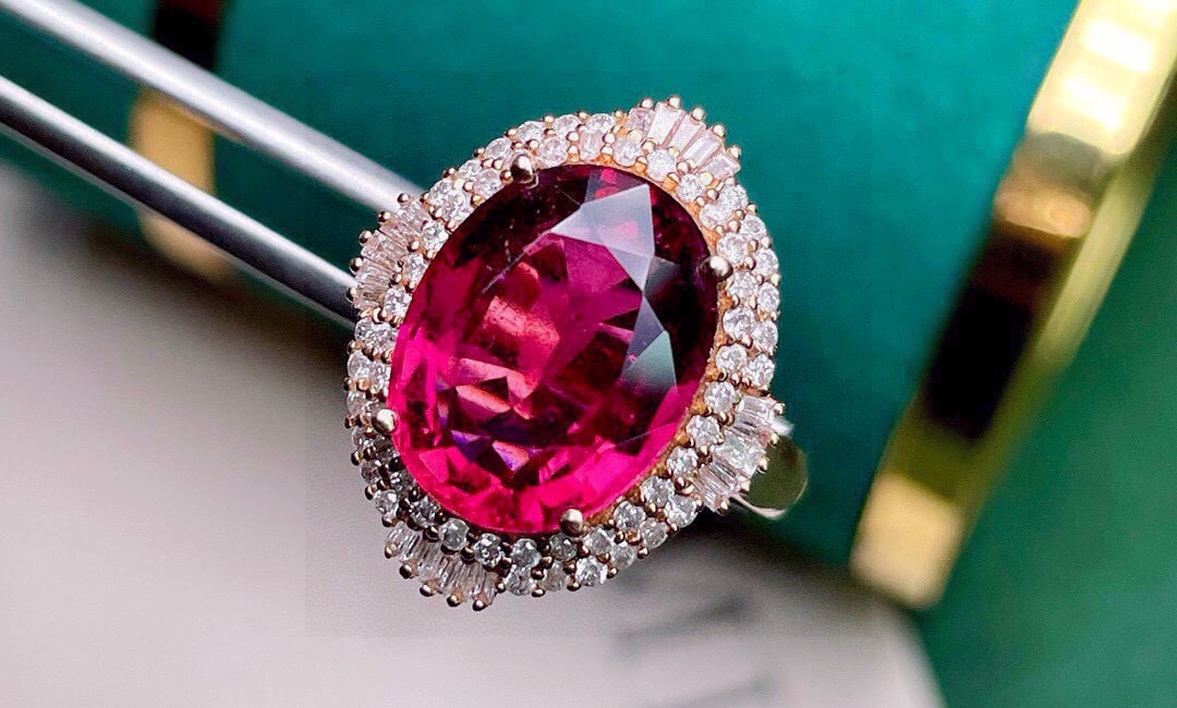 14k Gold 7.26 Ct Natural Tourmaline & Diamond Ring - 6