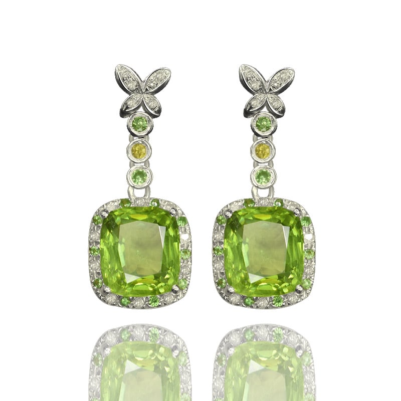 14k Gold 7.05 Ctw Natural Peridot & Diamond Earrings - 2