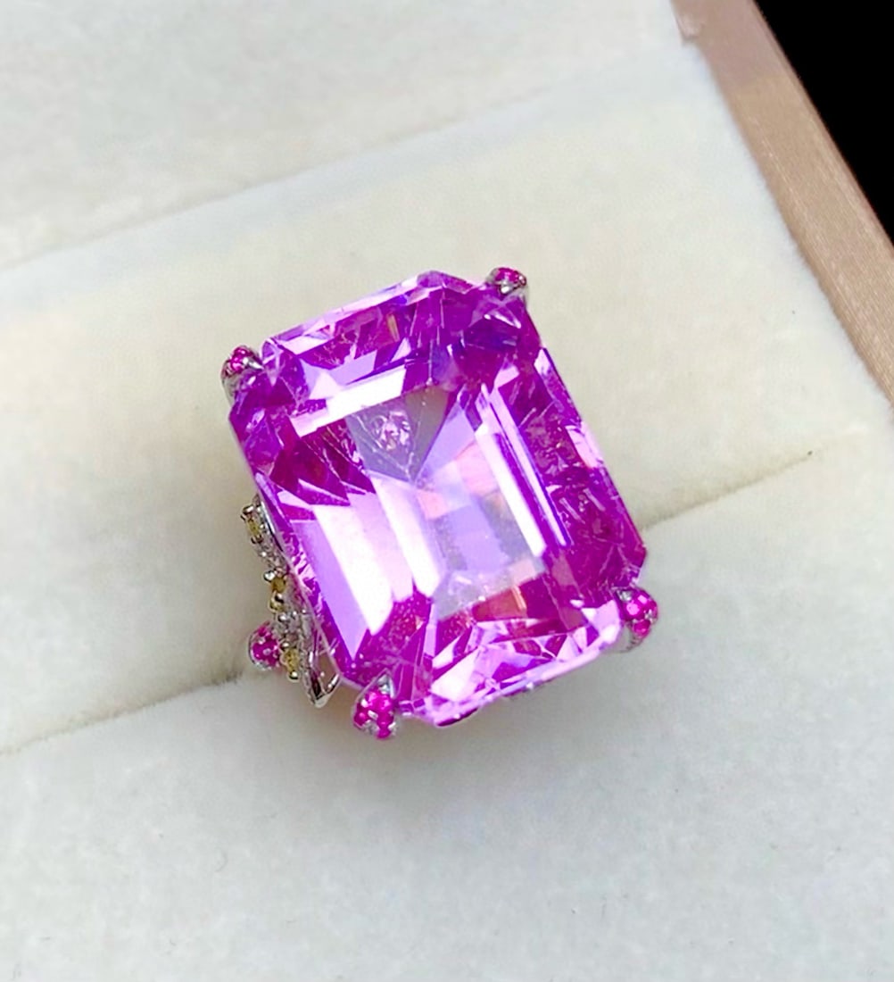 14k Gold 24.55 Ct Natural Kunzite & Diamond Ring - 3