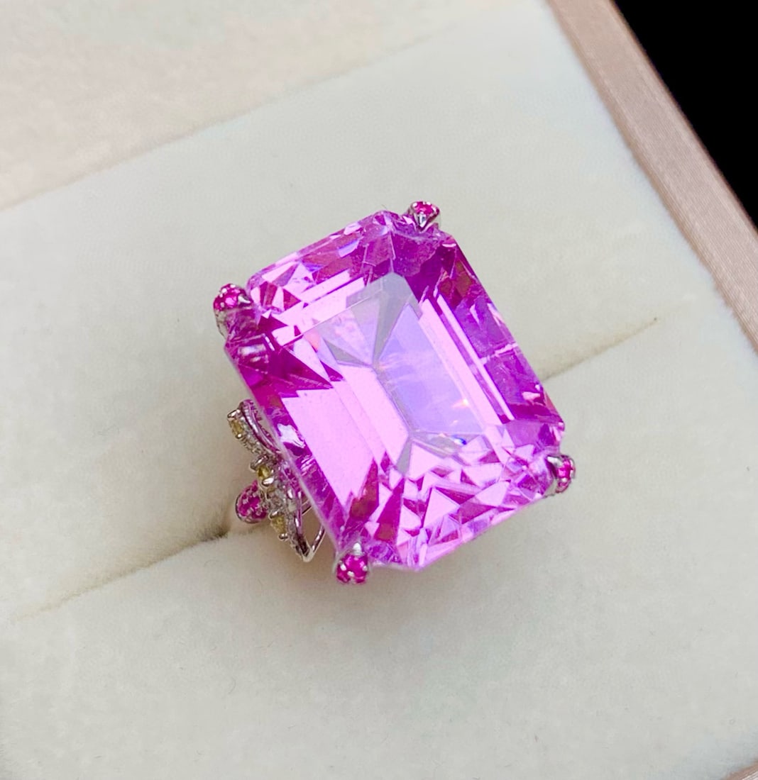 14k Gold 24.55 Ct Natural Kunzite & Diamond Ring - 5