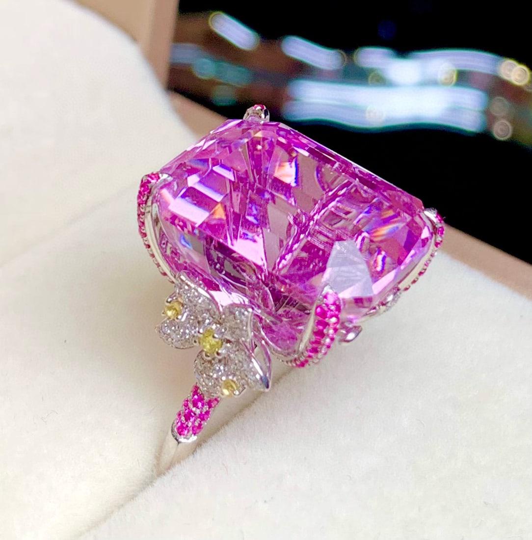 14k Gold 24.55 Ct Natural Kunzite & Diamond Ring - 6