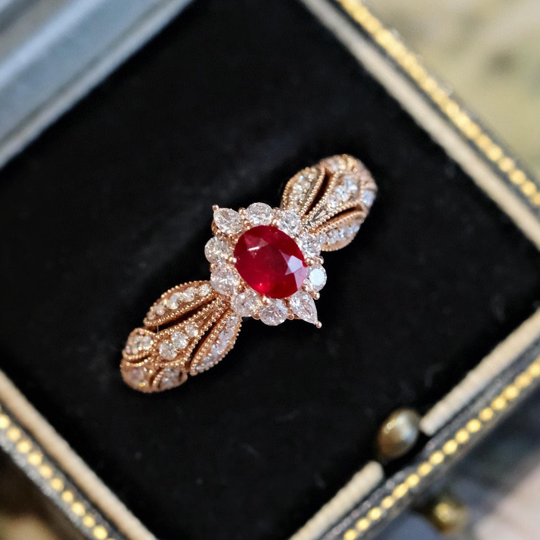 14k Gold 0.92 Ctw Natural Ruby & Diamond Ring: Ref:231034159 // gold content:14k gold // ring size:7. 25us // // main gemstone:ruby // shape:oval // carat weight:0. 45ct // color:pigeonblood red // treatment:natural // // adjacent gemstone 2 :