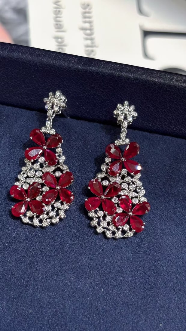 14k Gold 5.6 Ct Natural Ruby & Diamond Earrings - 2