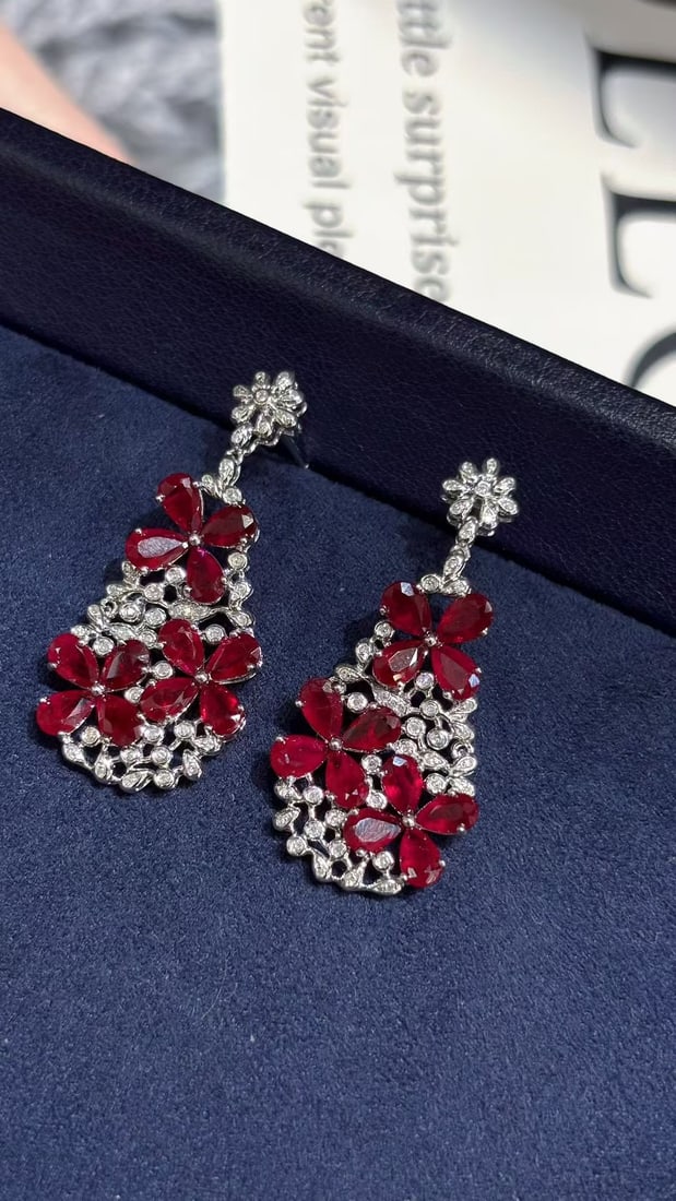 14k Gold 5.6 Ct Natural Ruby & Diamond Earrings - 3