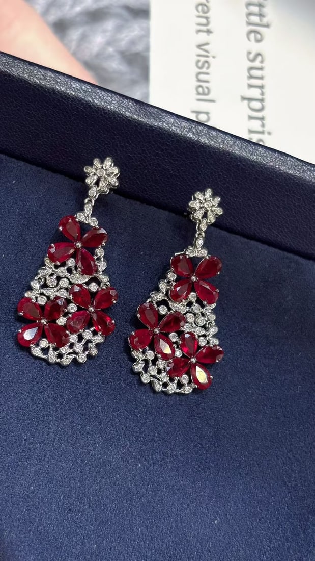 14k Gold 5.6 Ct Natural Ruby & Diamond Earrings - 6