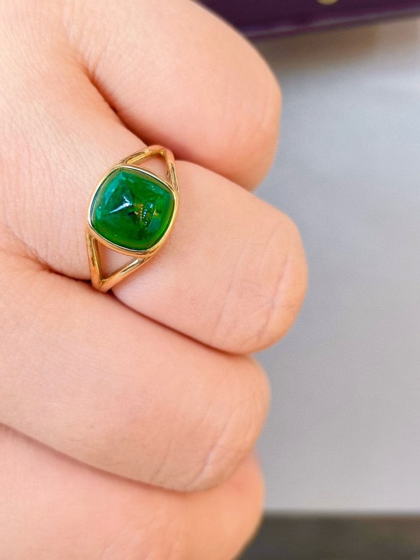 14k Gold 3.72 Ct Vivid Green Natural Emerald Ring - 5