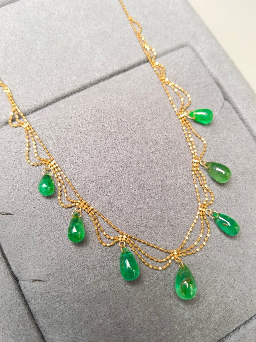 14k Gold 8 Ct Natural Emerald Necklace - 3
