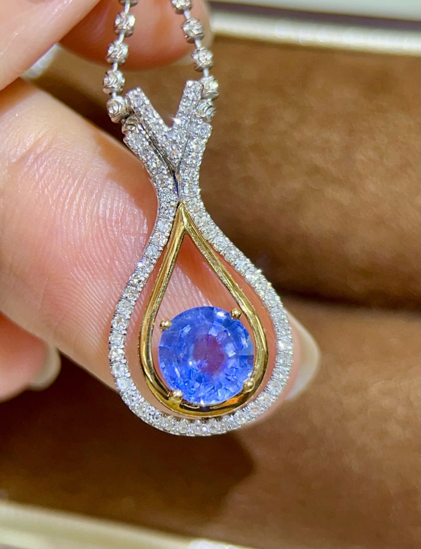 14k Gold 1.75 Ctw Natural Sapphire & Diamond Pendant( Without Chain ): Ref:231034165 // gold content:14k gold // main gemstone:sapphire // shape:round // carat weight:1. 49ct // color:blue // treatment:natural // cut grade:g // // adjacent gemstone 2 : diamond //