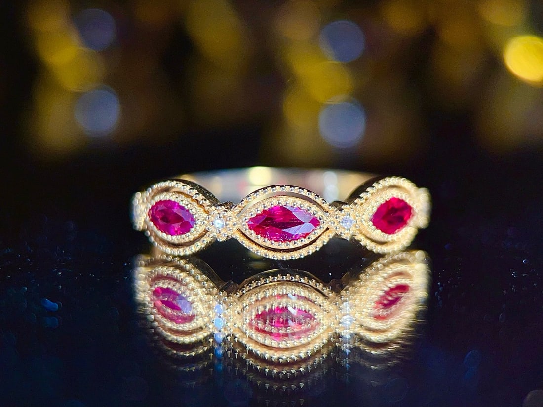14k Gold 0.55 Ct Natural Ruby & Diamond Ring - 4