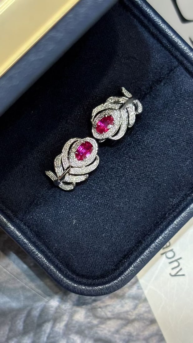 14k Gold 0.6 Ct Natural Ruby & Diamond Earrings - 2