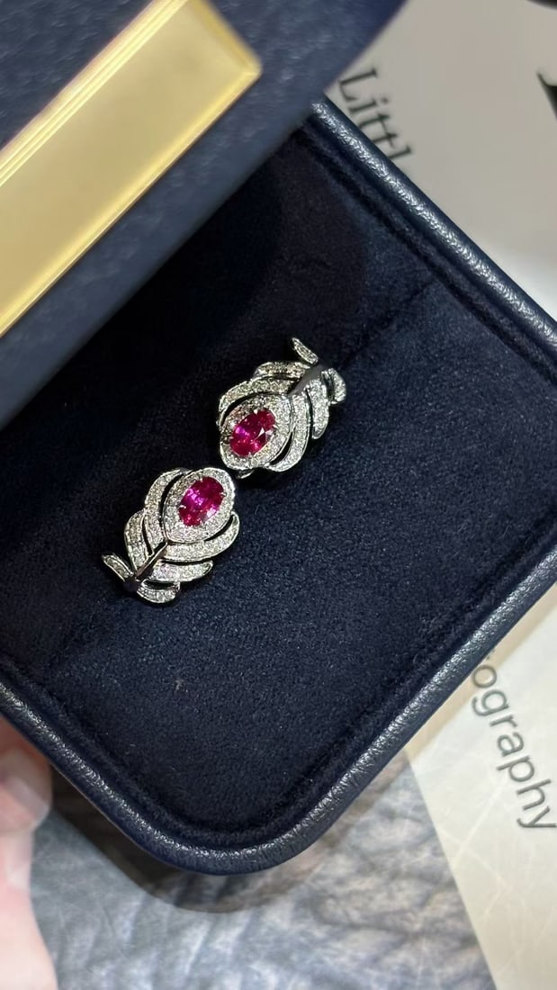 14k Gold 0.6 Ct Natural Ruby & Diamond Earrings - 3