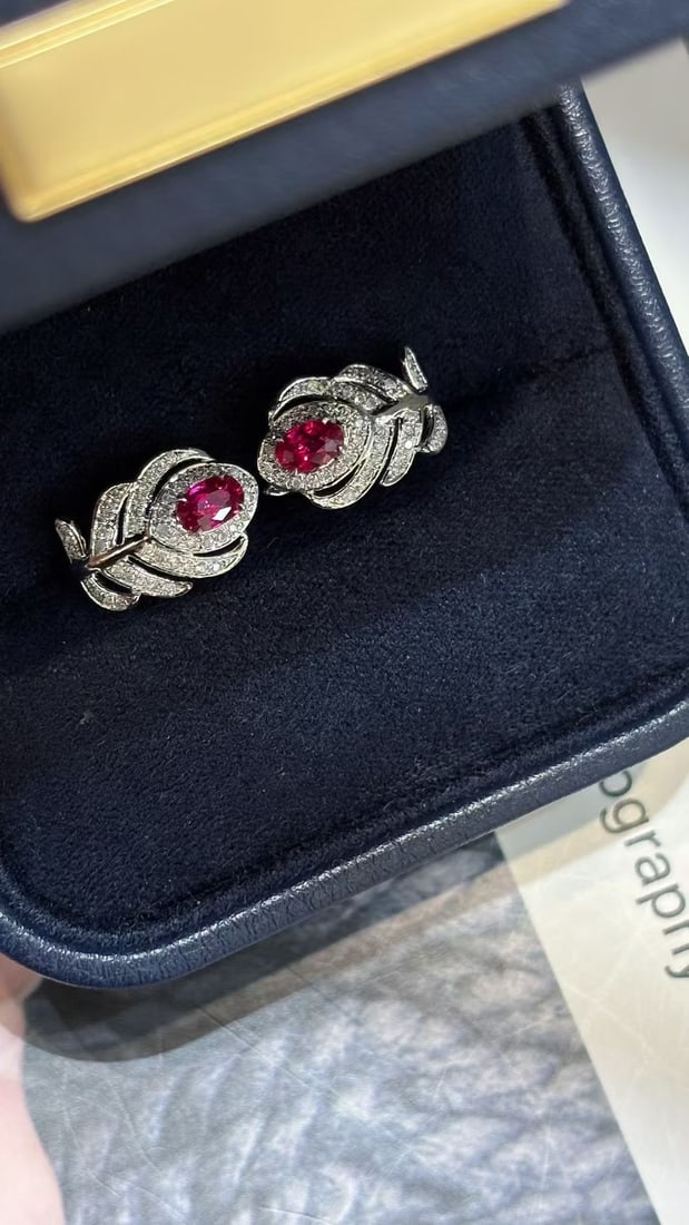 14k Gold 0.6 Ct Natural Ruby & Diamond Earrings - 4