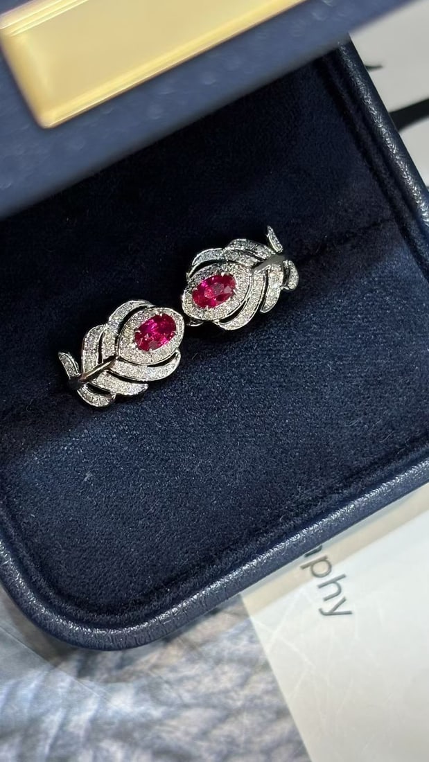 14k Gold 0.6 Ct Natural Ruby & Diamond Earrings - 6