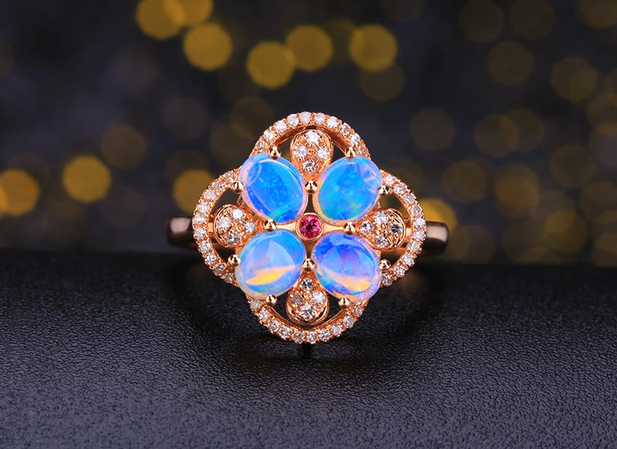 14k Gold 1.09 Ctw Natural Opal & Diamond Ring: Ref:231034171 // gold content:14k gold // ring size:7. 25us // // main gemstone:opal // shape:oval // carat weight:0. 89ct // color:color // treatment:natural // // adjacent gemstone 2 : diamond // nu
