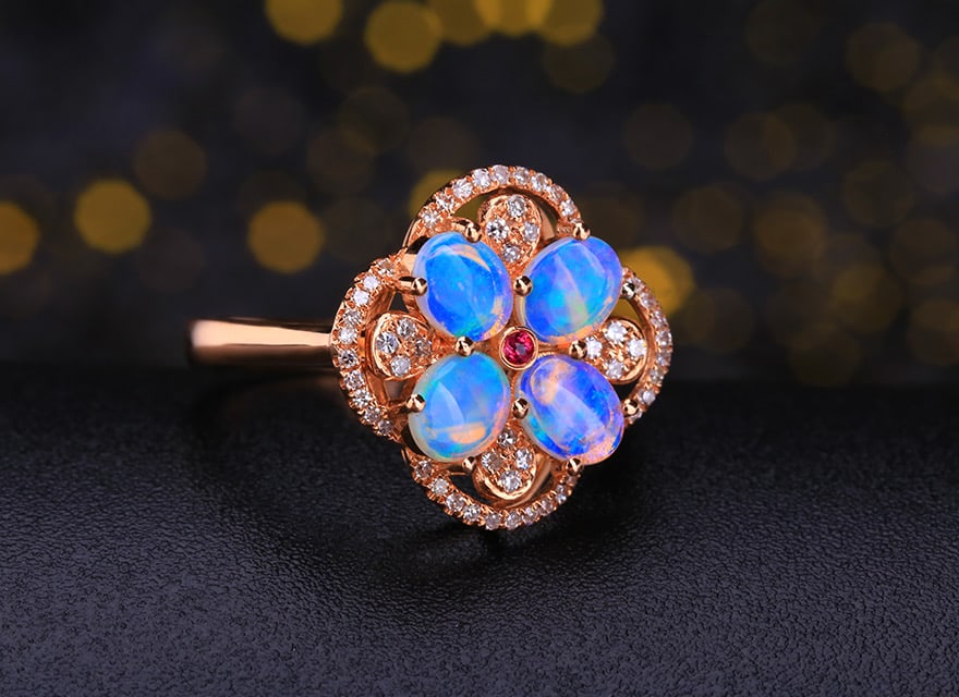 14k Gold 1.09 Ctw Natural Opal & Diamond Ring - 3