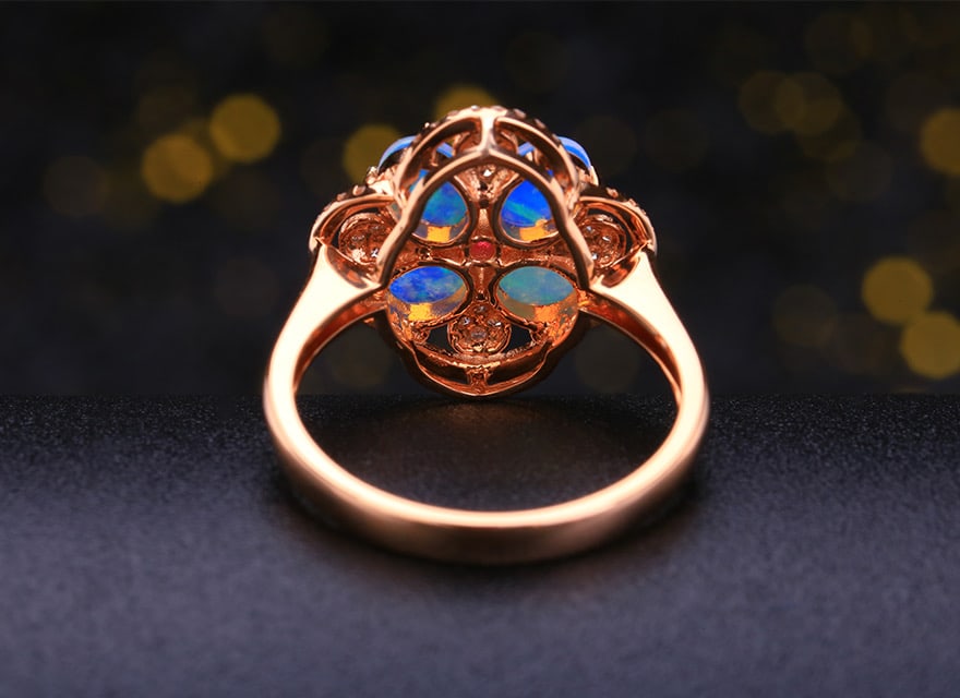 14k Gold 1.09 Ctw Natural Opal & Diamond Ring - 4