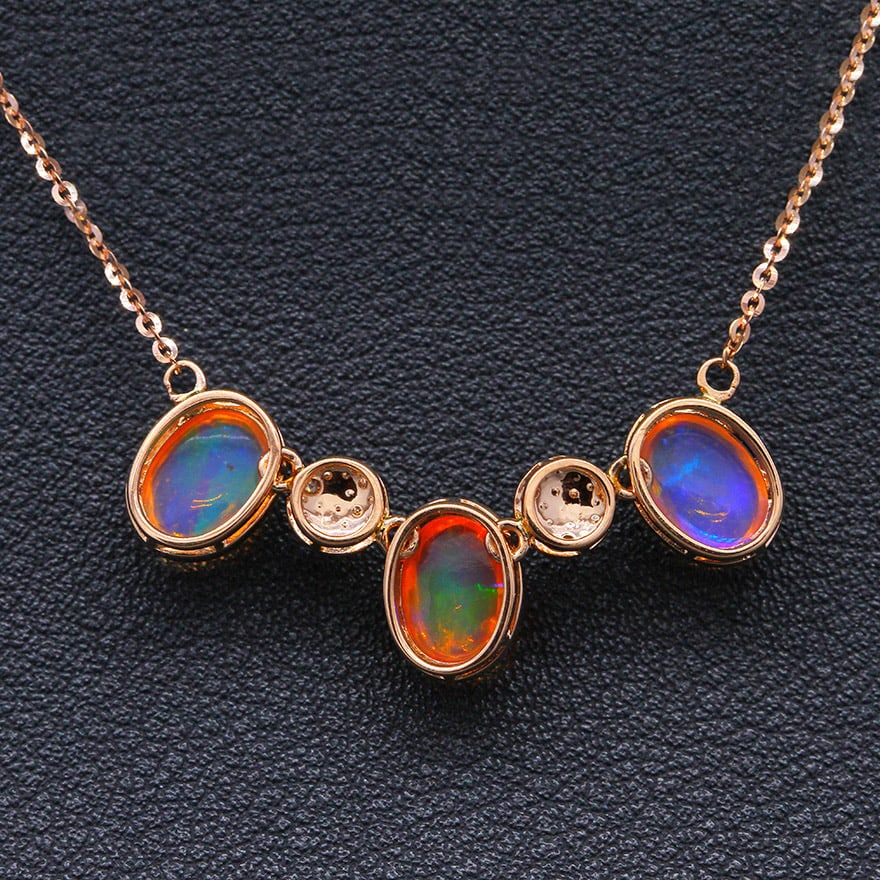 14k Gold 4.11 Ctw Natural Opal & Diamond Necklace - 3
