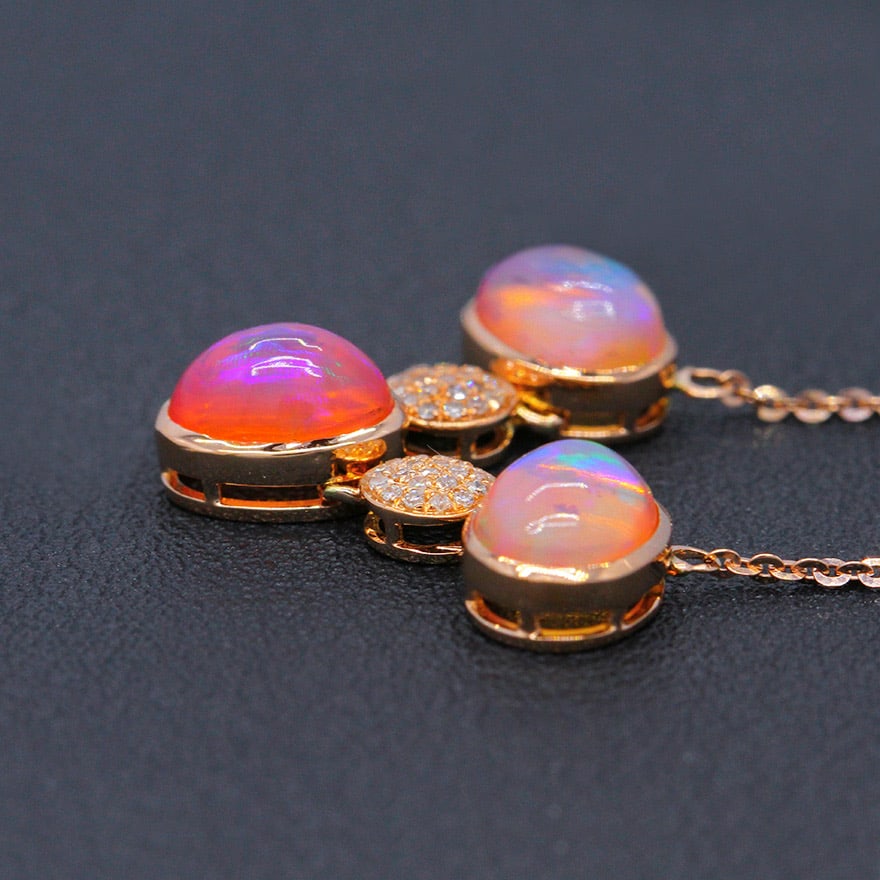 14k Gold 4.11 Ctw Natural Opal & Diamond Necklace - 4