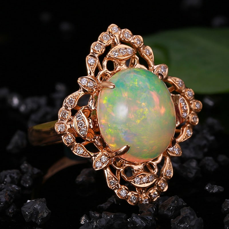 14k Gold 4.78 Ctw Natural Opal & Diamond Ring - 3