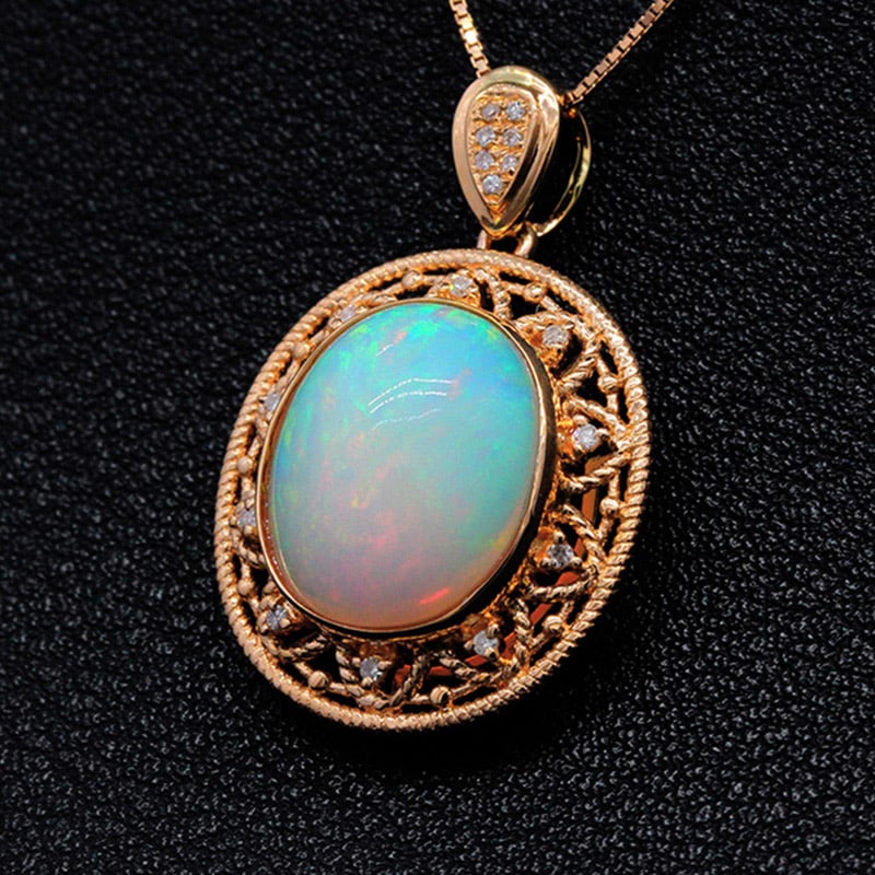 14k Gold 4.67 Ctw Natural Opal & Diamond Pendant( Without Chain ) - 2