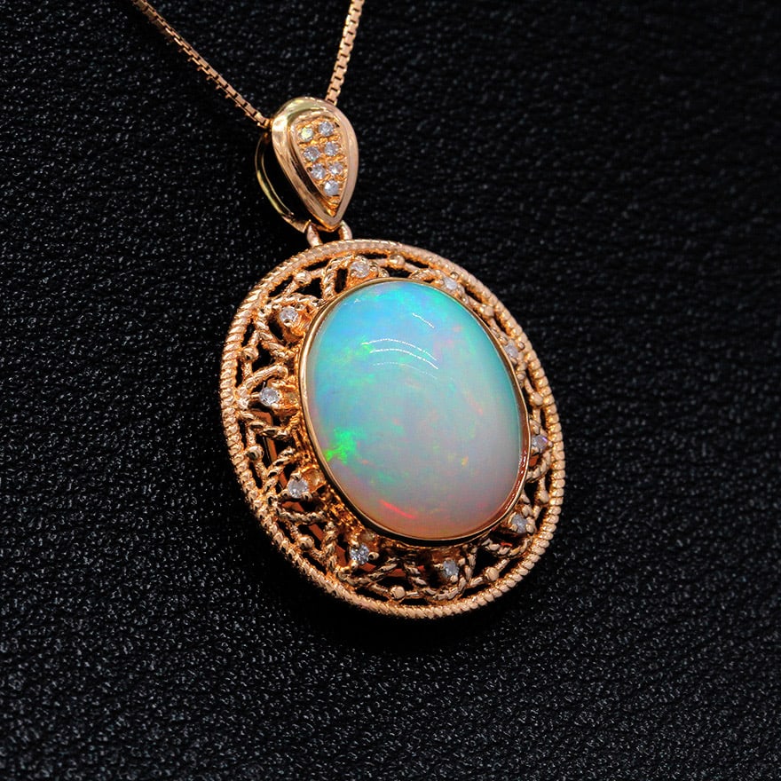 14k Gold 4.67 Ctw Natural Opal & Diamond Pendant( Without Chain ) - 3
