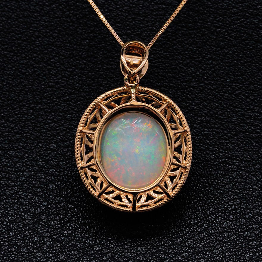 14k Gold 4.67 Ctw Natural Opal & Diamond Pendant( Without Chain ) - 4
