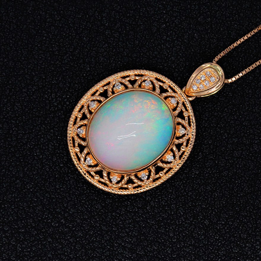 14k Gold 4.67 Ctw Natural Opal & Diamond Pendant( Without Chain ) - 5