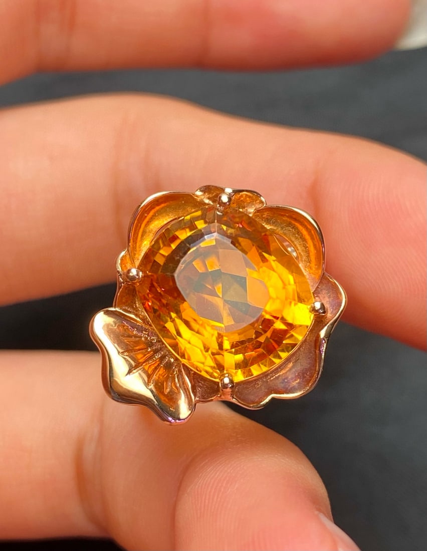 14k Gold 7.8 Ct Natural Citrine & Diamond Ring: Ref:231034190 // gold content:14k gold // ring size:7. 25us // // main gemstone:citrine // shape:cushion // carat weight:7. 8ct // color:yellow // treatment:natural // // adjacent gemstone 2 :