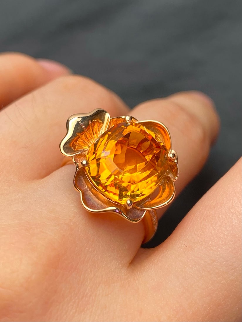14k Gold 7.8 Ct Natural Citrine & Diamond Ring - 3