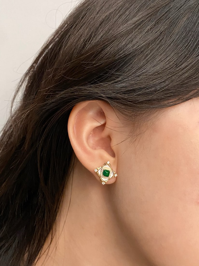 14k Gold 1.27 Ctw Vivid Green Natural Emerald & Diamond Earrings - 4