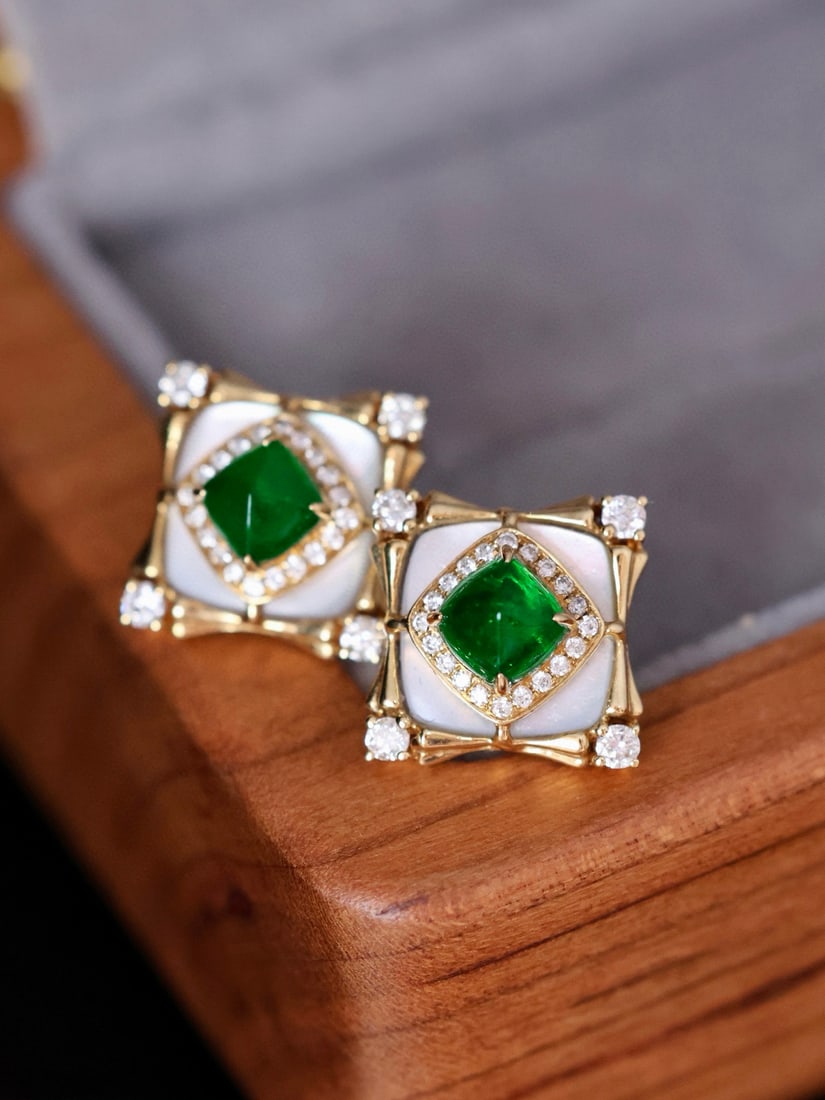 14k Gold 1.27 Ctw Vivid Green Natural Emerald & Diamond Earrings - 6