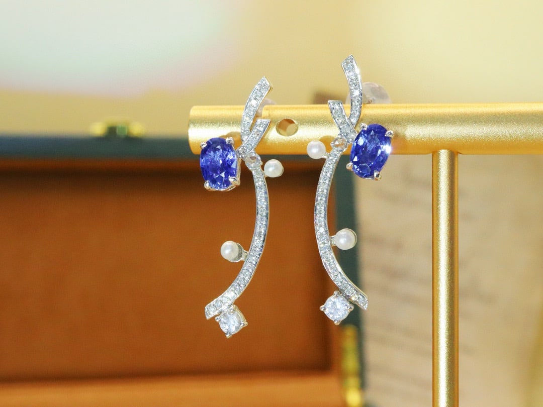 14k Gold 1.55 Ctw Natural Sapphire & Diamond Earrings - 2