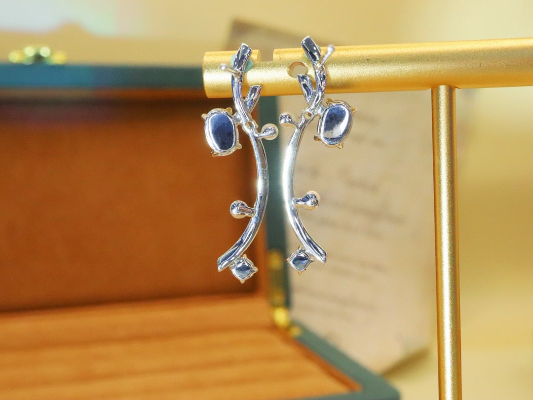 14k Gold 1.55 Ctw Natural Sapphire & Diamond Earrings - 5