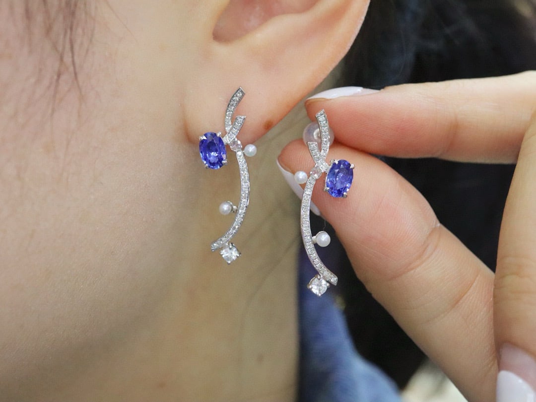 14k Gold 1.55 Ctw Natural Sapphire & Diamond Earrings - 6