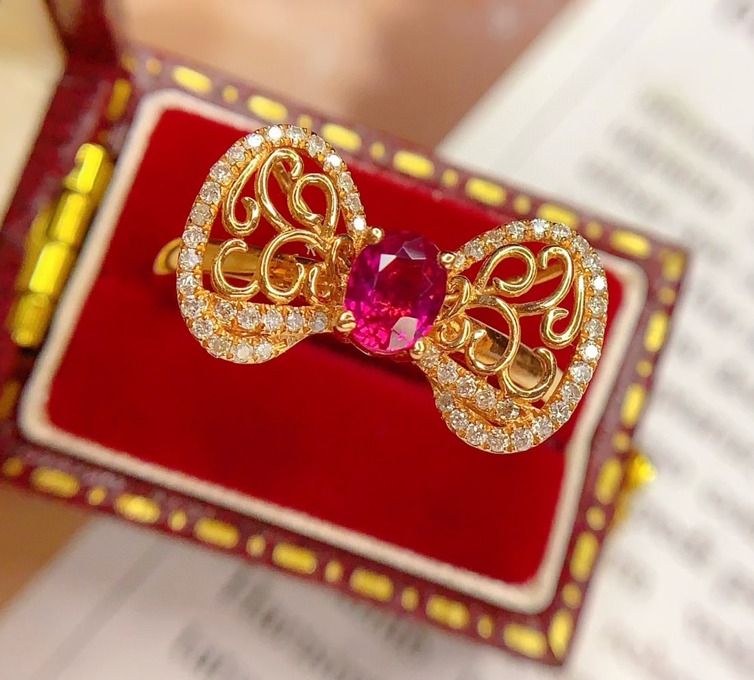 14k Gold 0.6 Ct Natural Ruby & Diamond Ring - 2