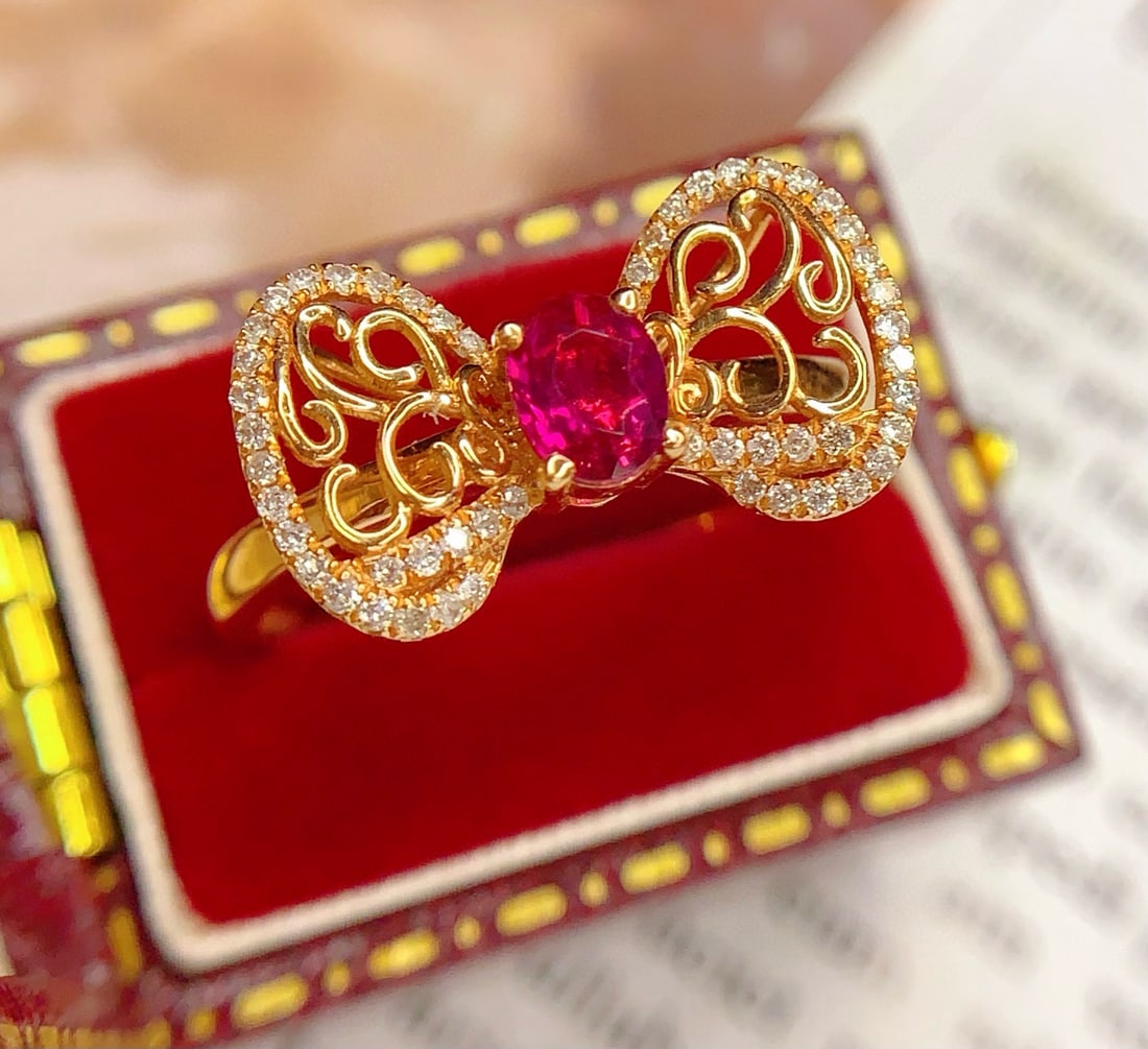14k Gold 0.6 Ct Natural Ruby & Diamond Ring - 3