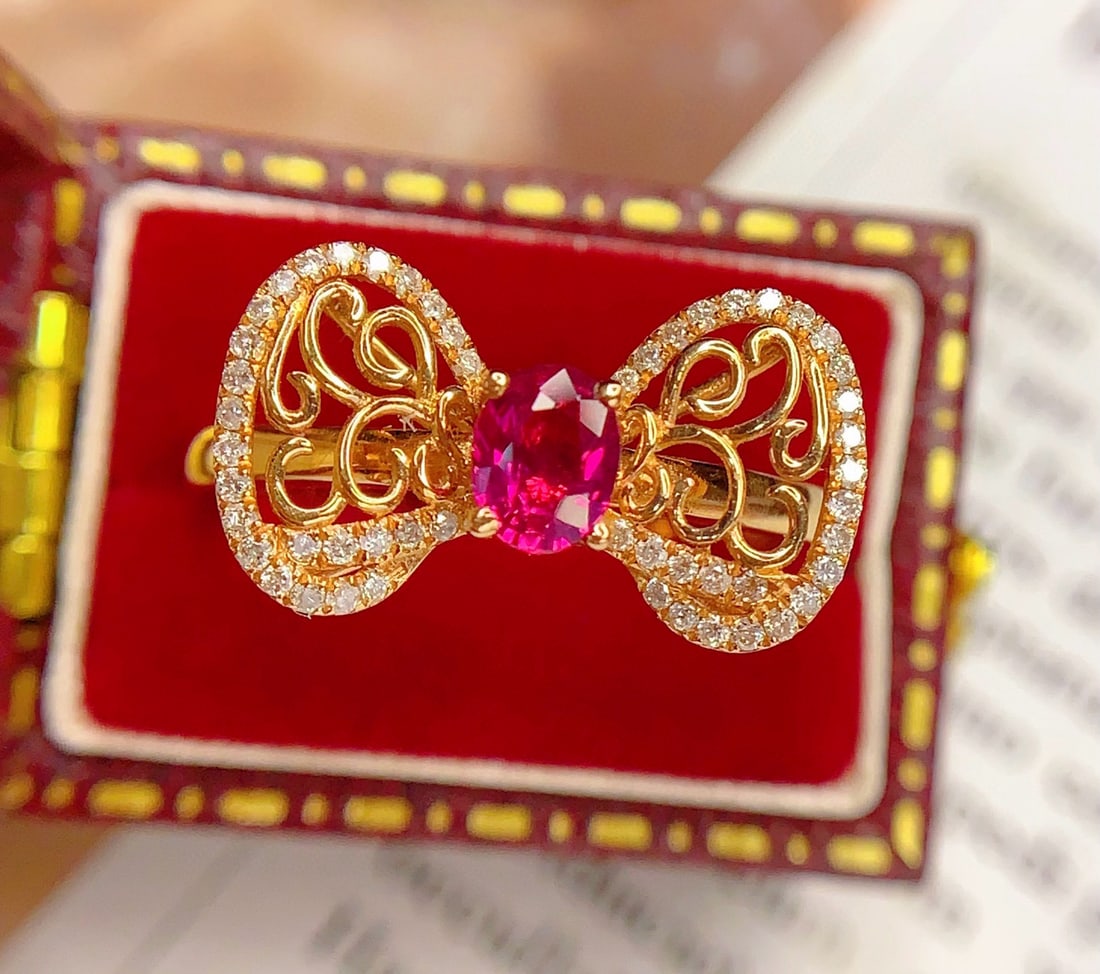 14k Gold 0.6 Ct Natural Ruby & Diamond Ring - 4