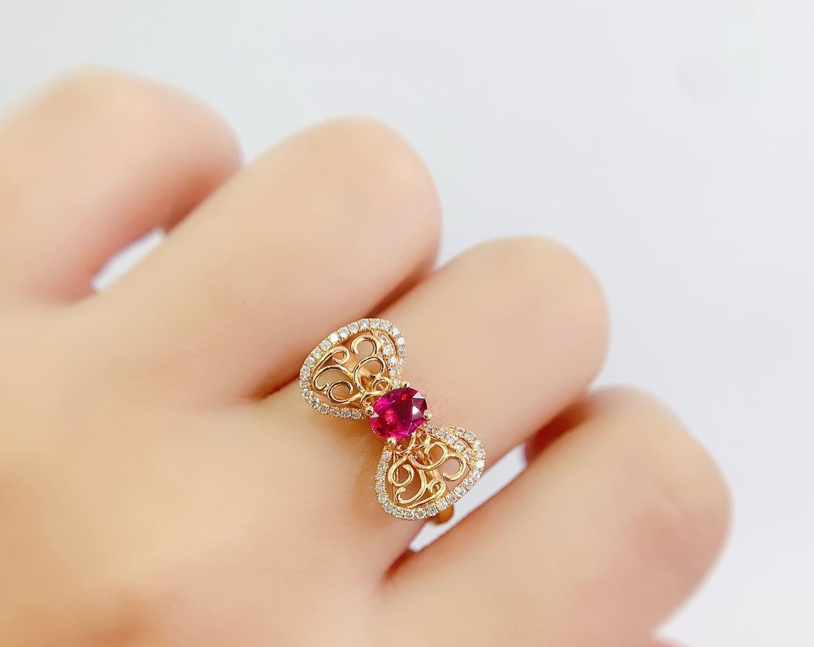 14k Gold 0.6 Ct Natural Ruby & Diamond Ring - 7