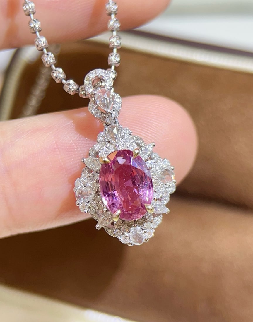 14k Gold 2.59 Ctw Natural Padparadscha Sapphire & Diamond Pendant( Without Chain ) - 2
