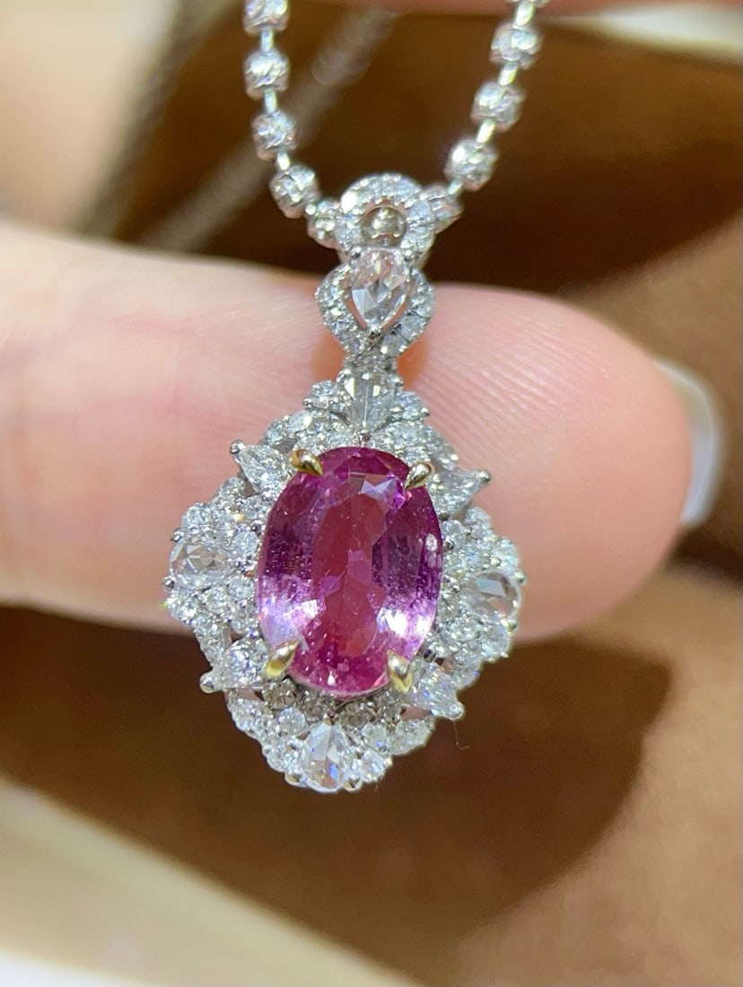 14k Gold 2.59 Ctw Natural Padparadscha Sapphire & Diamond Pendant( Without Chain ) - 3
