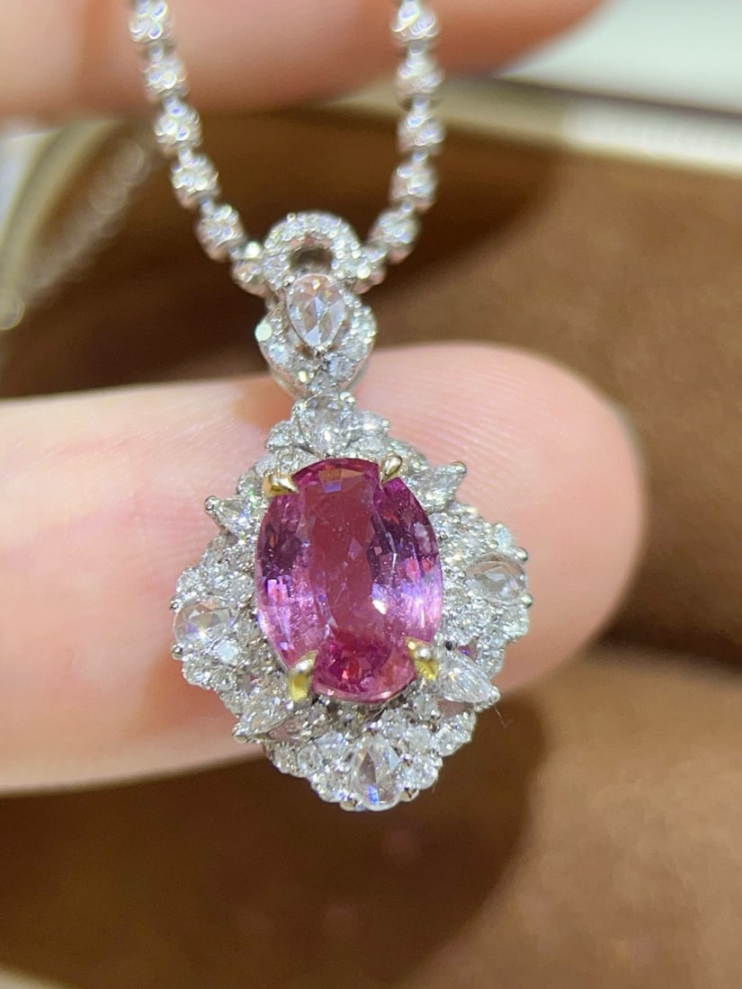 14k Gold 2.59 Ctw Natural Padparadscha Sapphire & Diamond Pendant( Without Chain ) - 4
