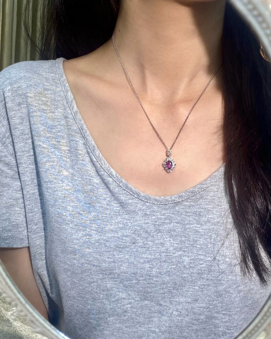 14k Gold 2.59 Ctw Natural Padparadscha Sapphire & Diamond Pendant( Without Chain ) - 5