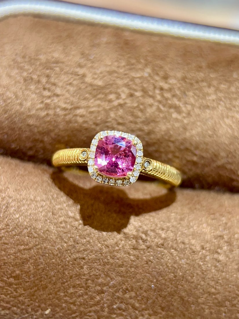 14k Gold 0.85 Ctw Natural Padparadscha Sapphire & Diamond Ring - 5