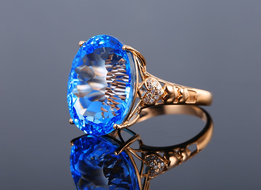 14k Gold 17.15 Ctw Natural Topaz & Diamond Ring - 2