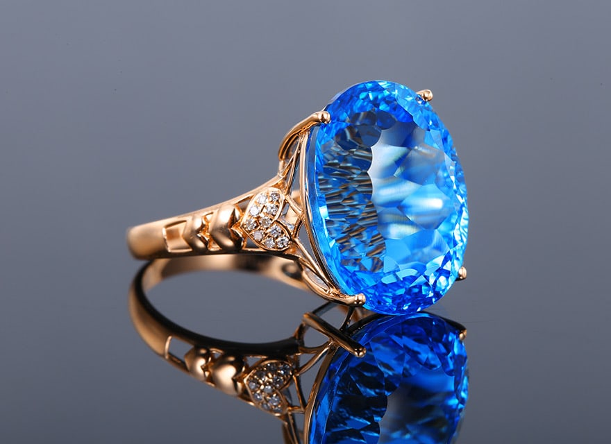 14k Gold 17.15 Ctw Natural Topaz & Diamond Ring - 3