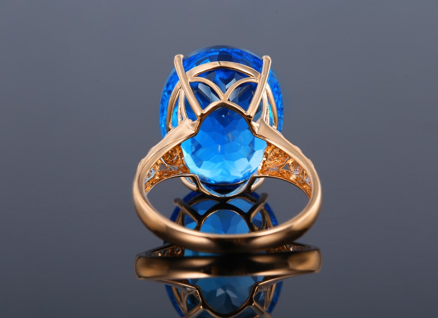 14k Gold 17.15 Ctw Natural Topaz & Diamond Ring - 4